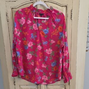 Loft Floral Blouse with Ruffle Neckline